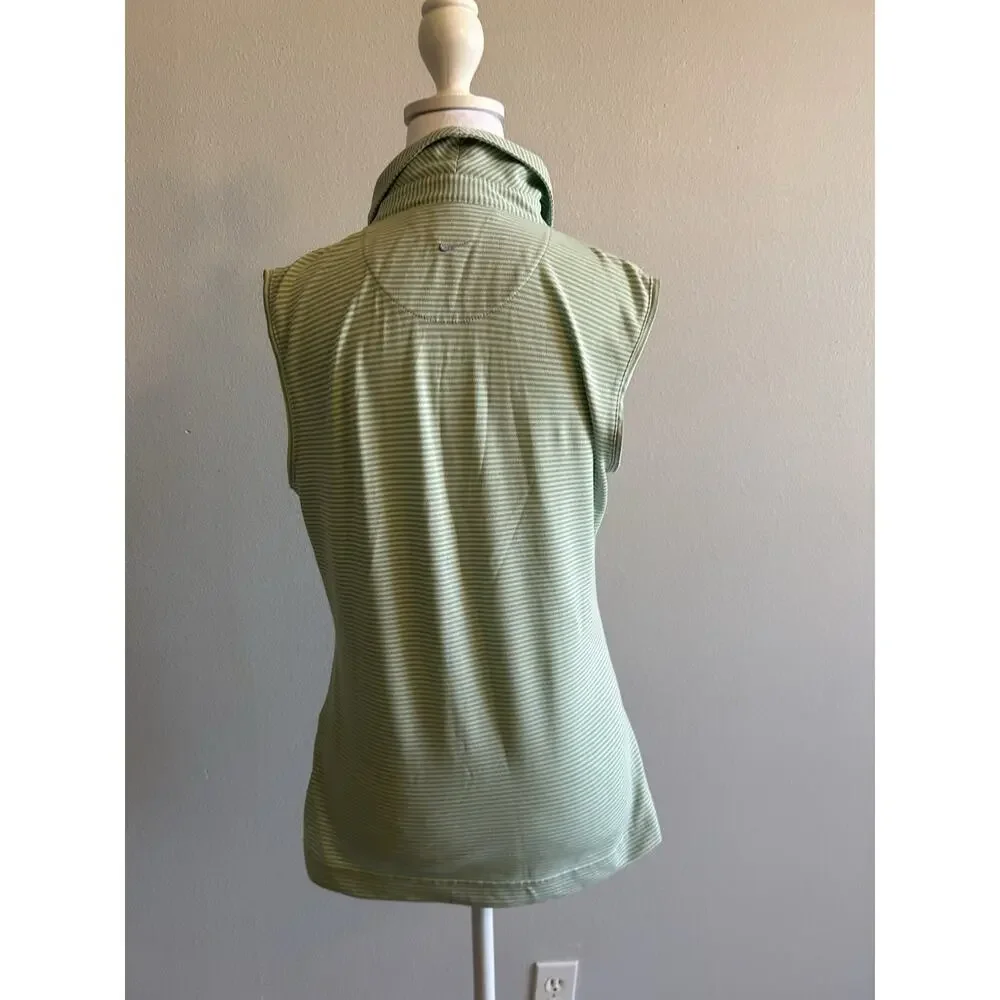 Nike Golf Shirt Womens Green White Striped Sleeveless Polo Tank Logo PGA Tour S